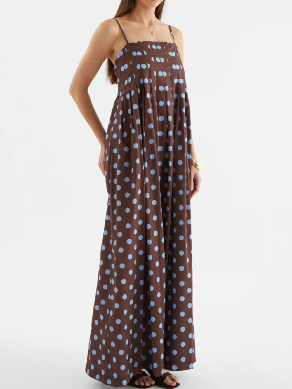 Smocked Polka-Dot Maxi Dress