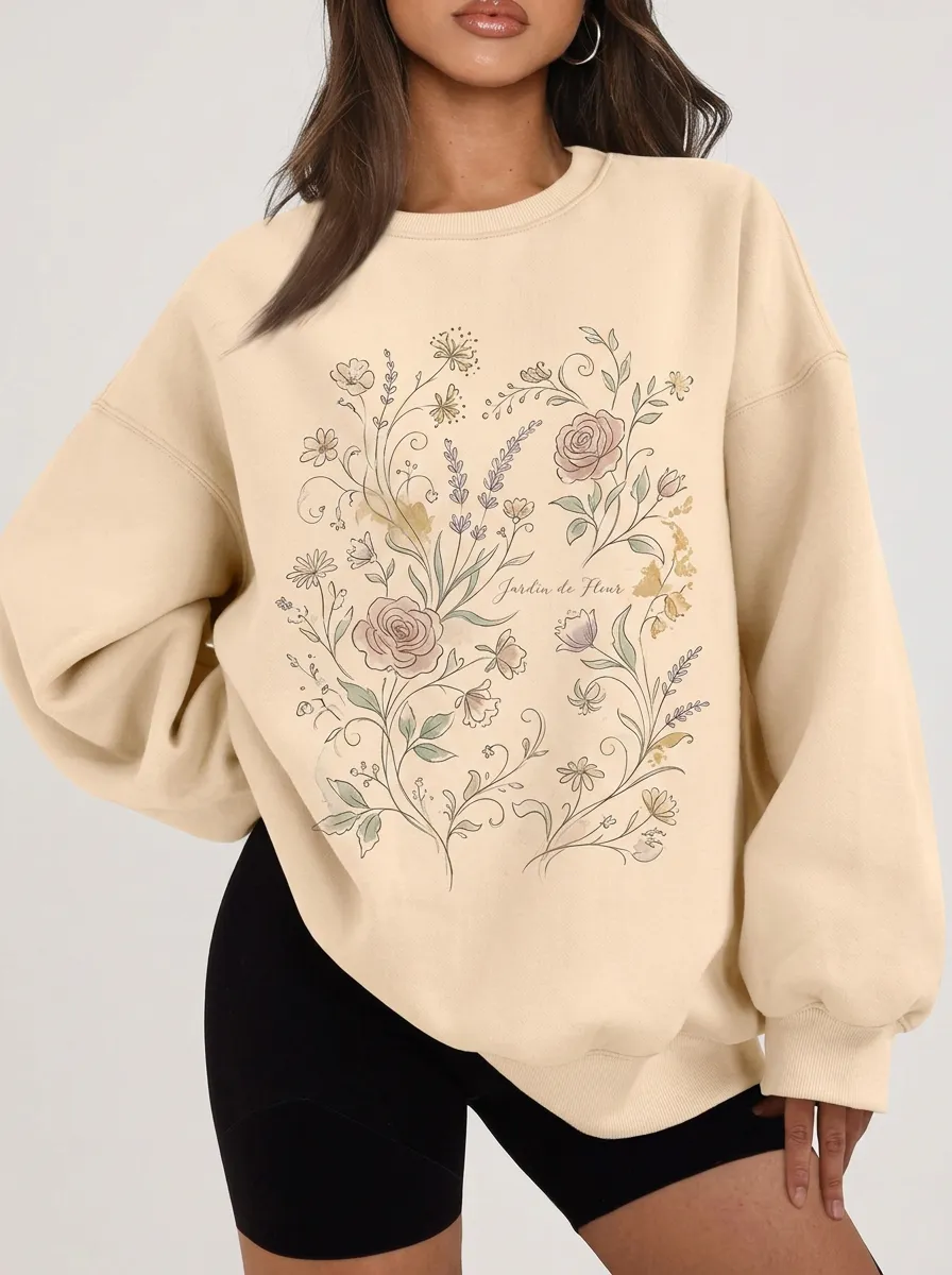 Women's Botanical Garden Lover Jardin de Fleur Printed Sweatshirt