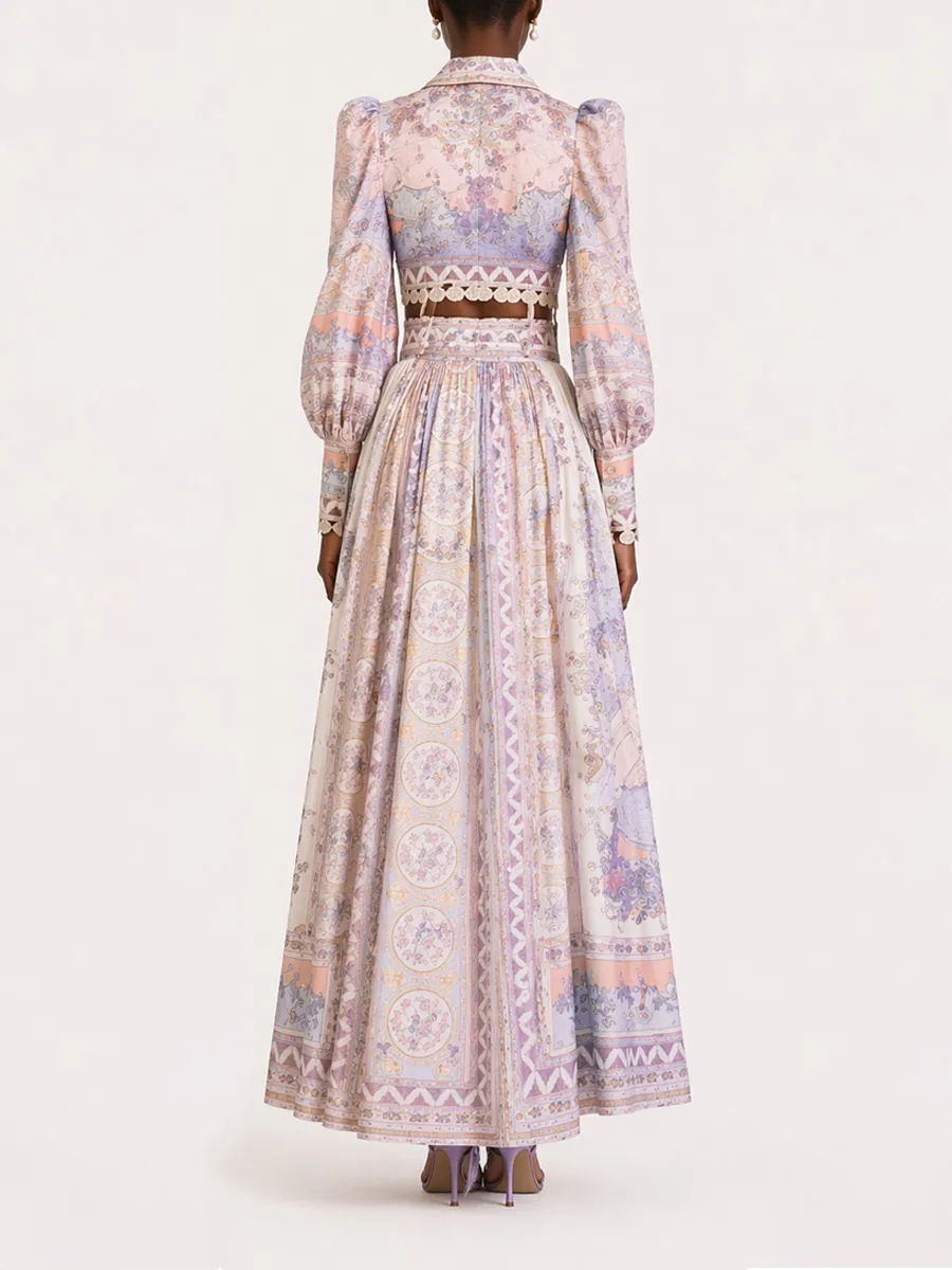 Natalie Long-Sleeve Printed Long Skirt Set