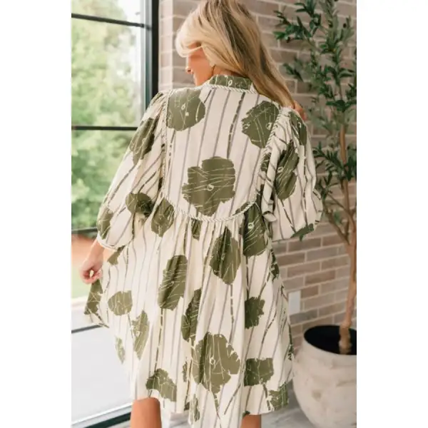 Soft Everyday Tie Neck Three-Quarter Sleeve Mini Dress
