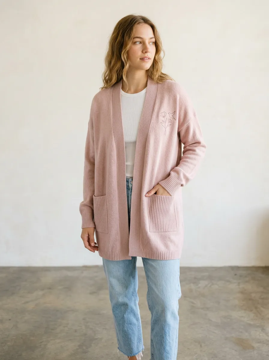 Women's Floral Bird Minimalist Printed Casual Cardigan