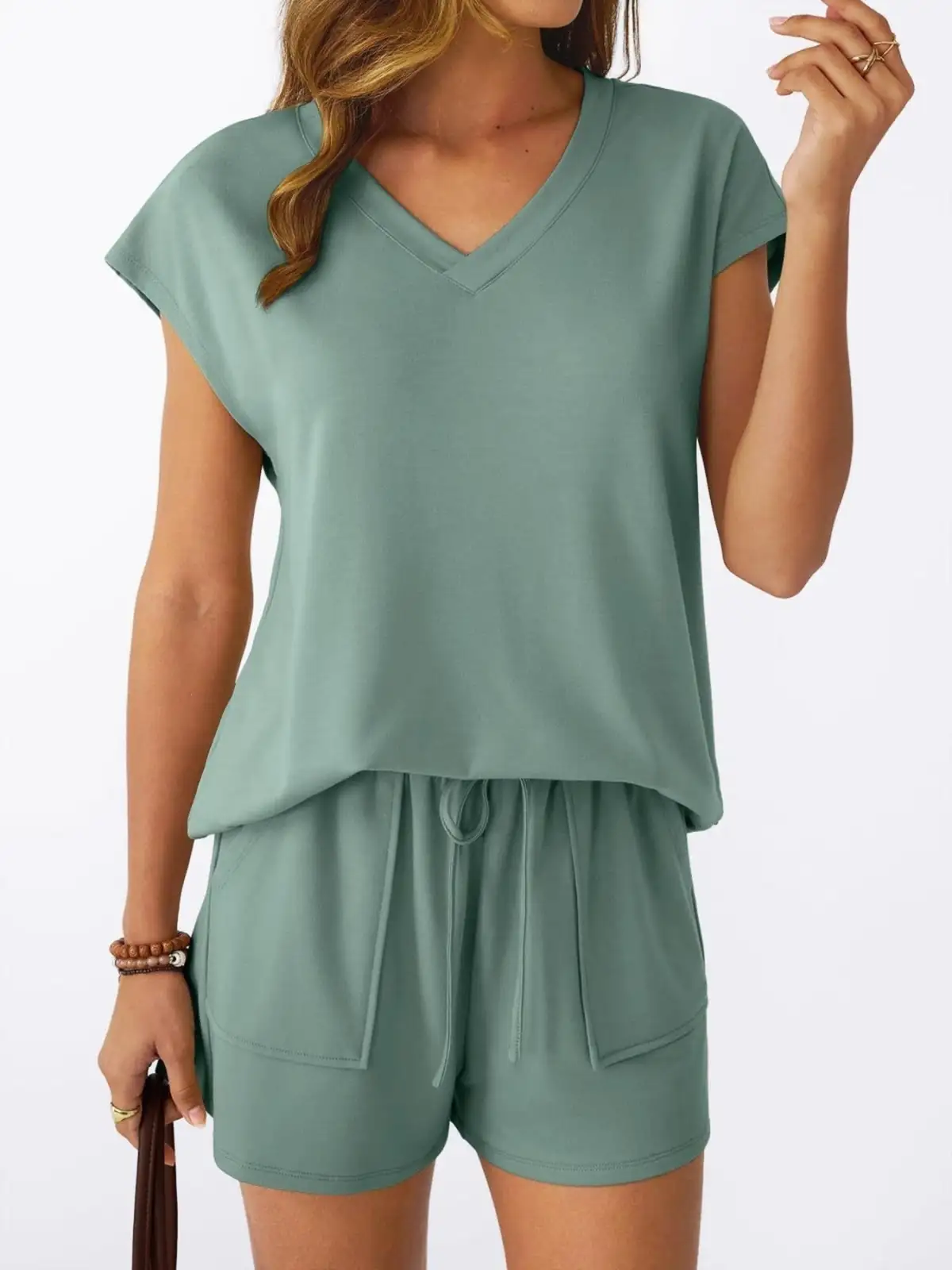Relaxed Drawstring Pocketed Shirt and Shorts Matching Set