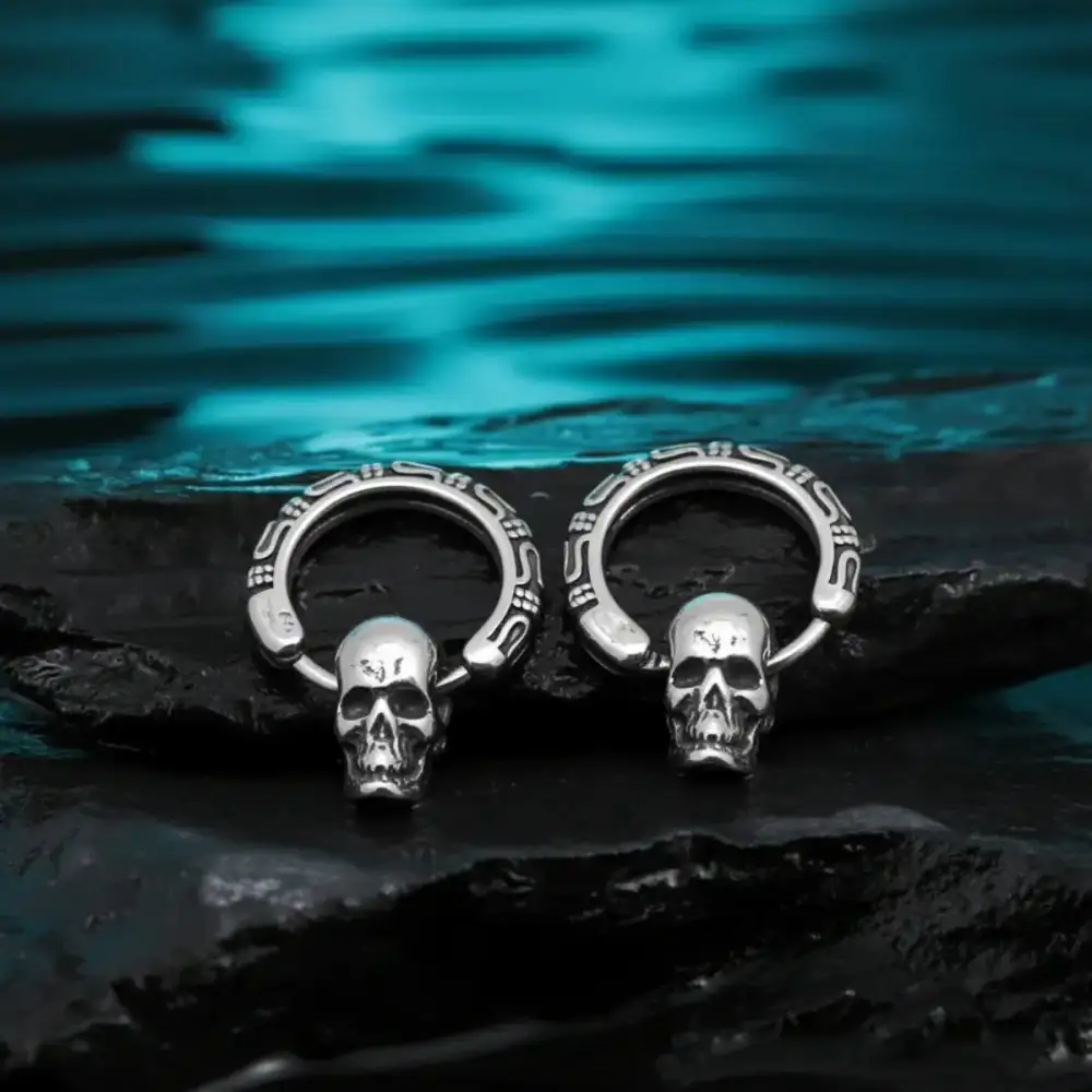 Men's Skull Dangle Hoop Earrings