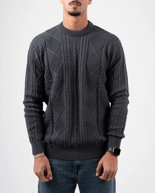 Dark Grey Braided Knit Pullover