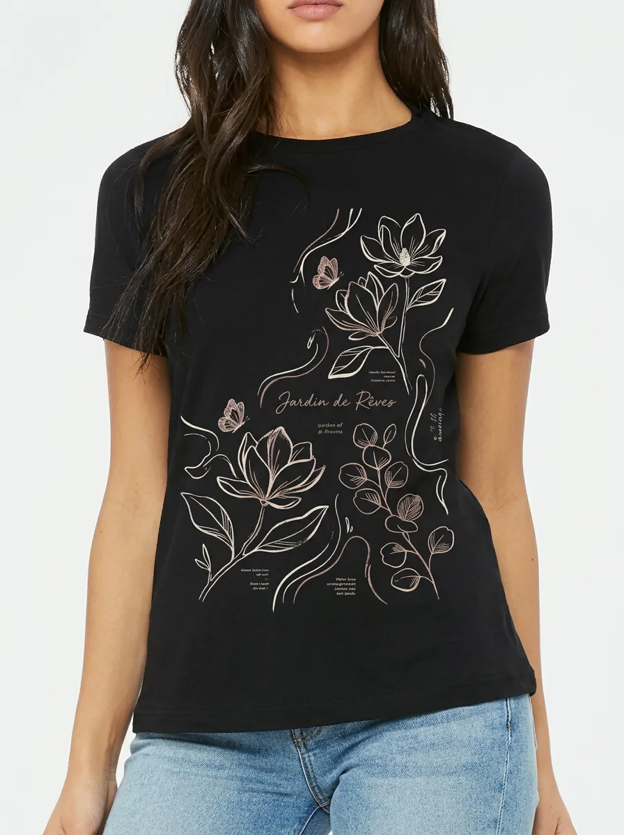 Women's Botanical Garden Butterfly Jardin de Rêves Printed T-shirt