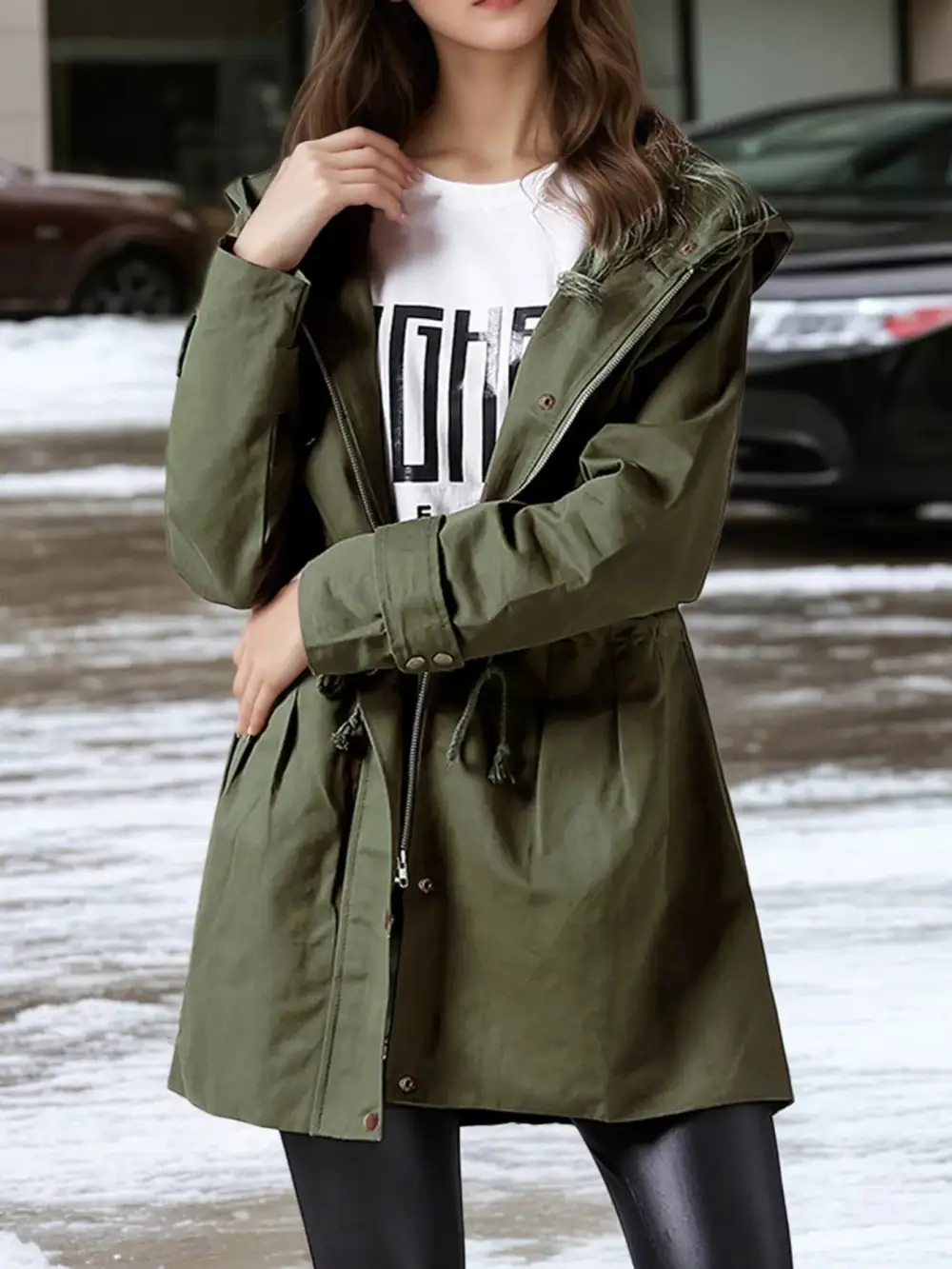 Plus Size Hooded Drawstring Waist