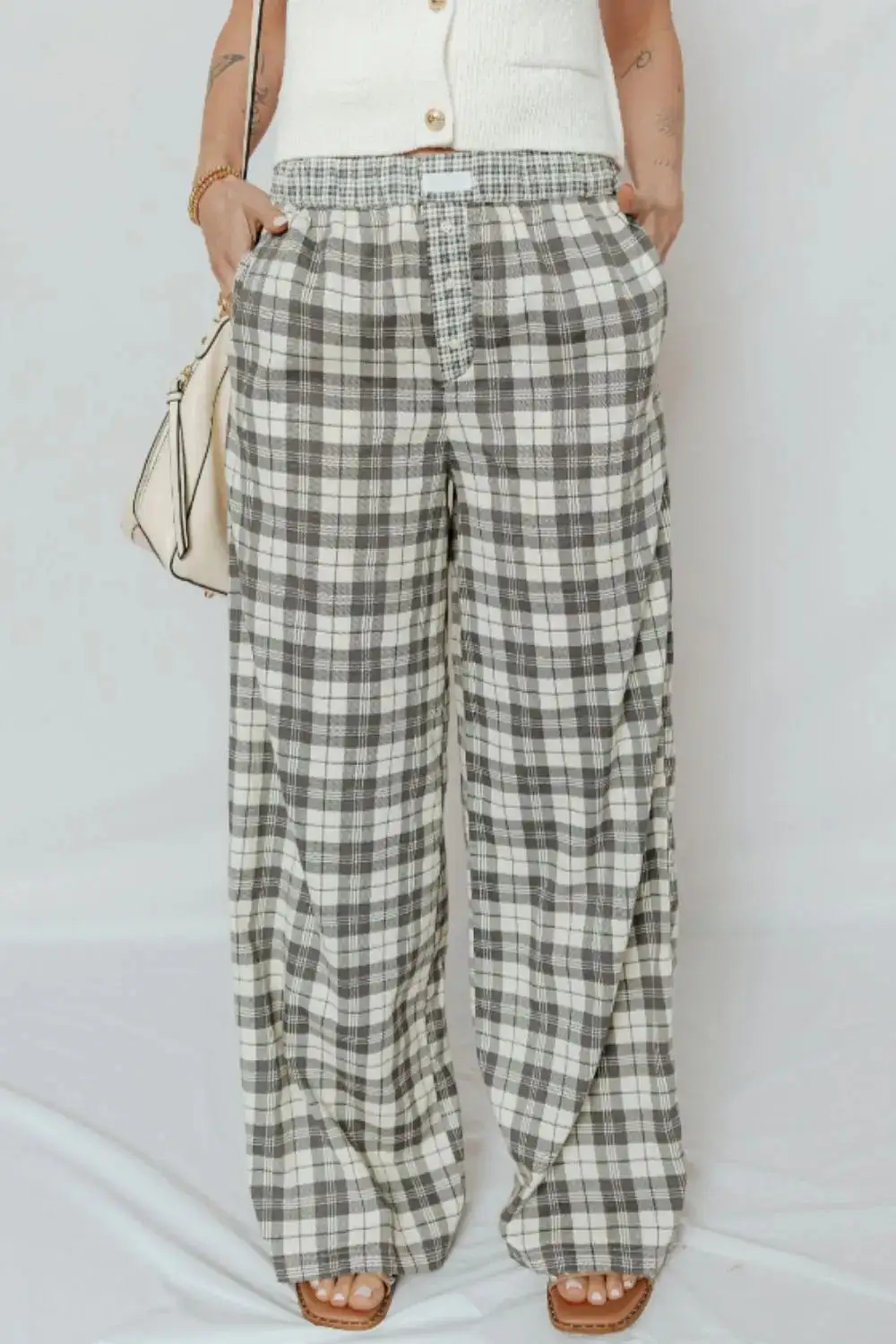 Wide Leg Plaid Everyday Versatile Pants