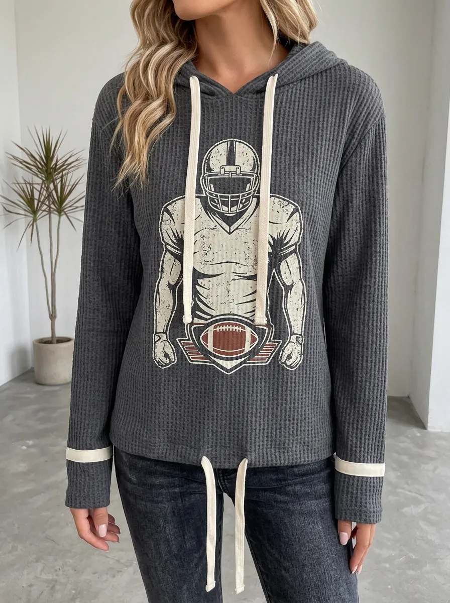 Women's American Football Fan Graphic Printed Waffle Hoodie