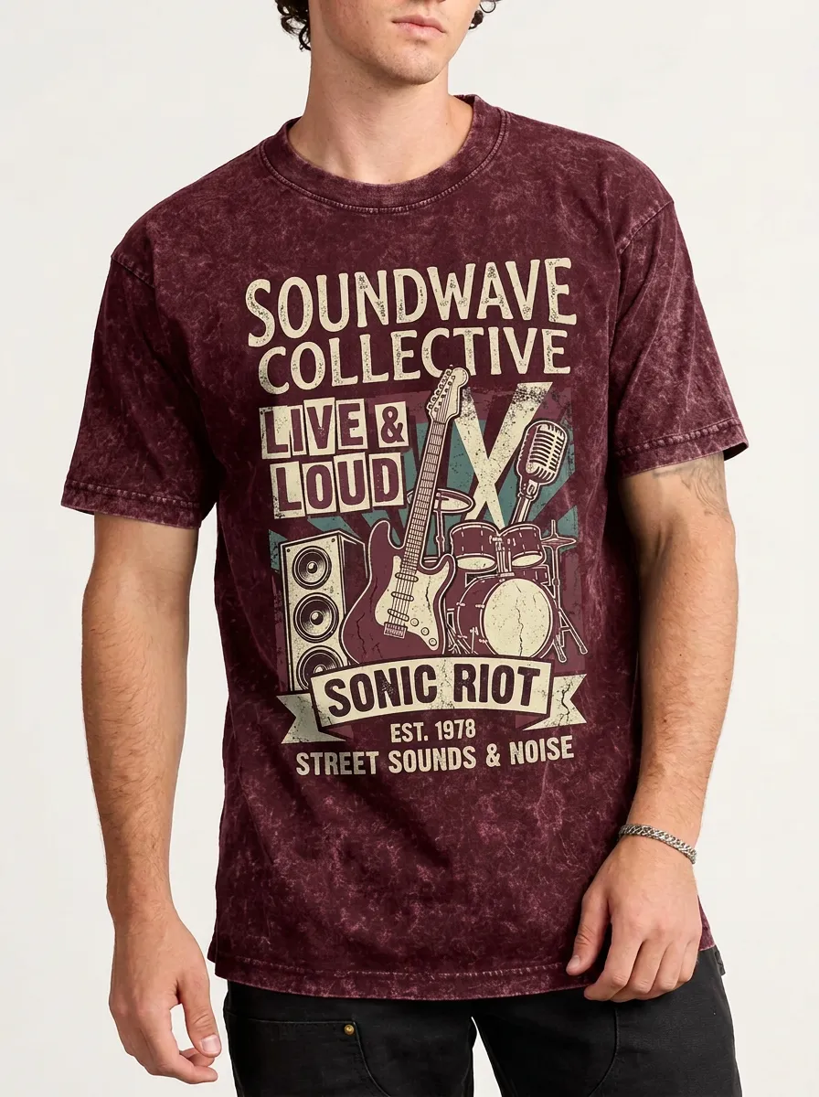 Men's Rock Band Music Lover Guitar Drum Printed T-shirt