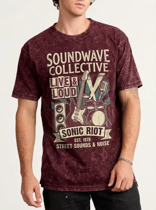 Men's Rock Band Music Lover Guitar Drum Printed T-shirt