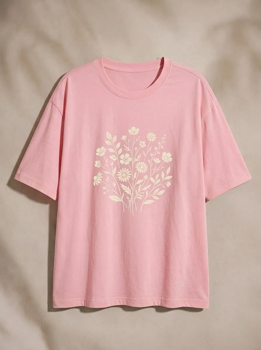Women's Botanical Nature Lover Wildflower Bouquet Printed T-shirt