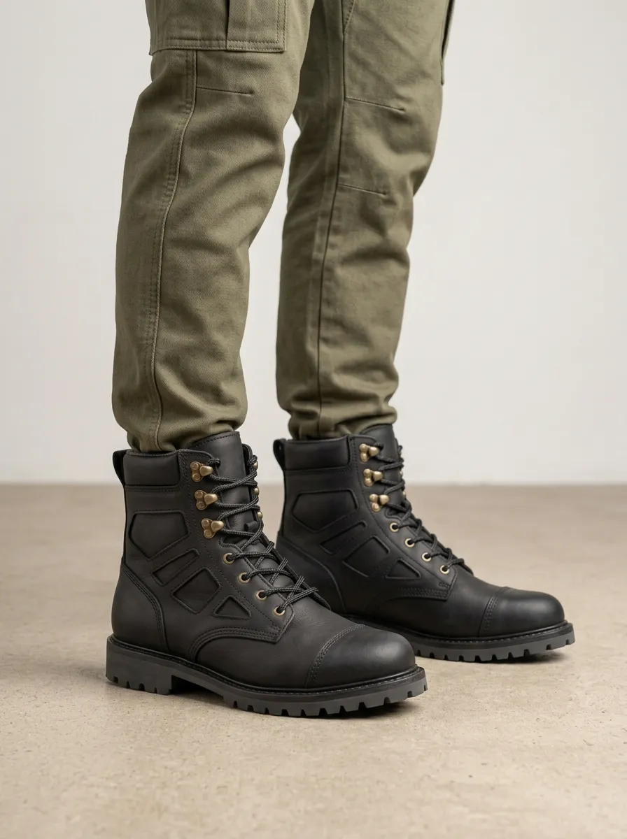 Unisex Distinctive Tactical Outdoor Leather Print Work Boots