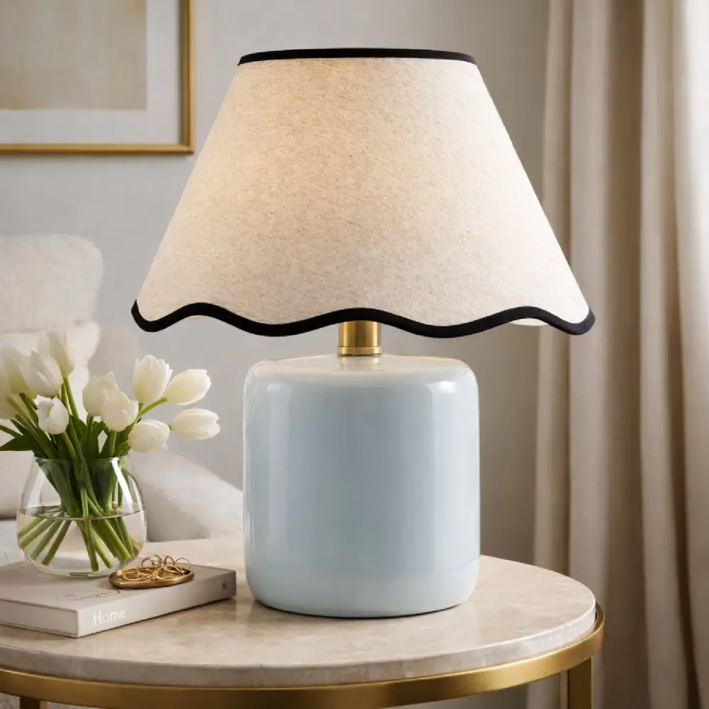 Scalloped Linen Ceramic Table Lamp