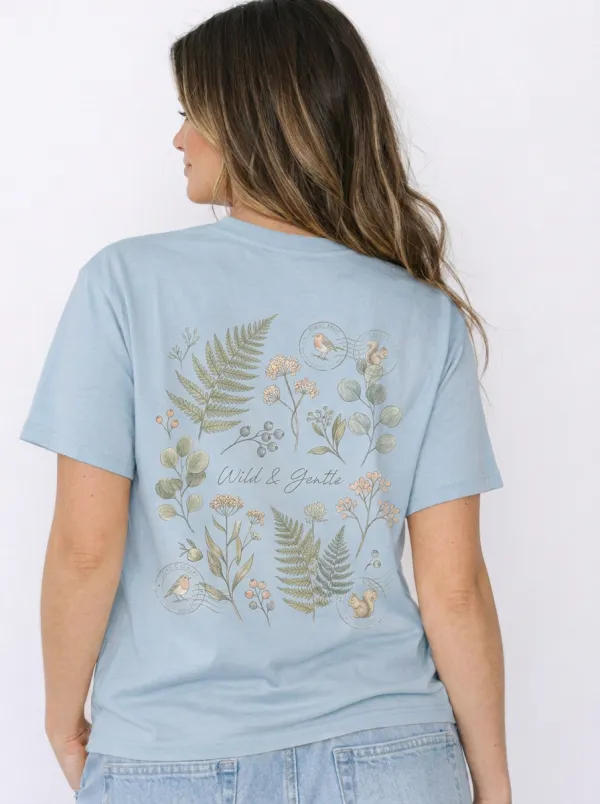 Women's Nature Lover Wild & Gentle Botanical Fern Bird Printed T-shirt