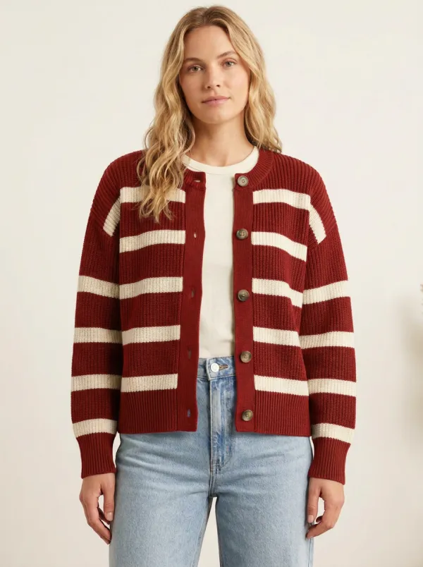 Classic Cable Distinctive Rugby Striped Knit Cardigan