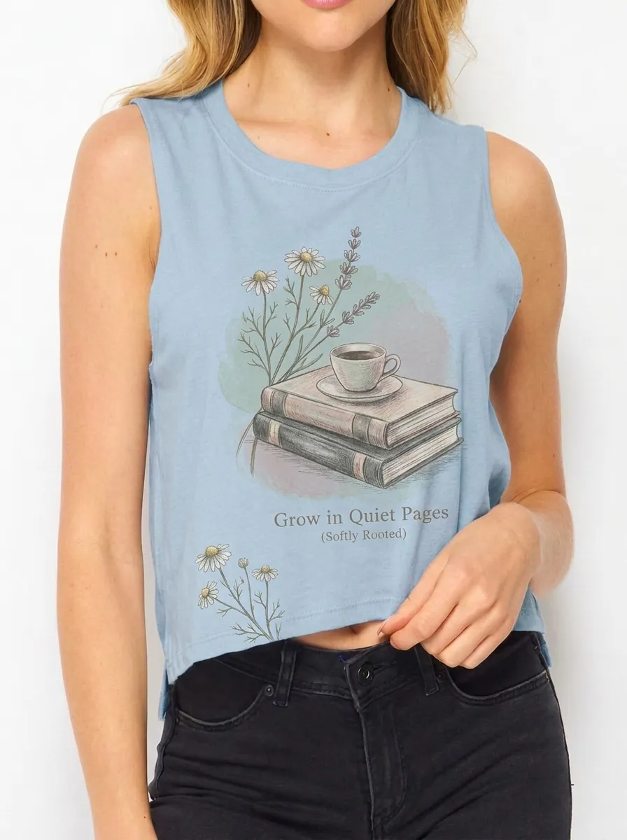 Women's Book Lover Coffee Daisy Floral Printed Tank Top