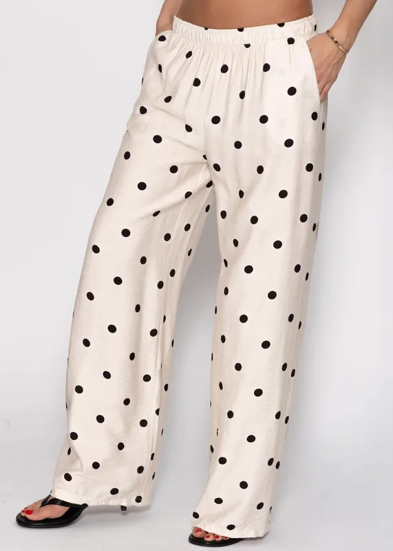 Off White Beige Polka Dot Wide Pants