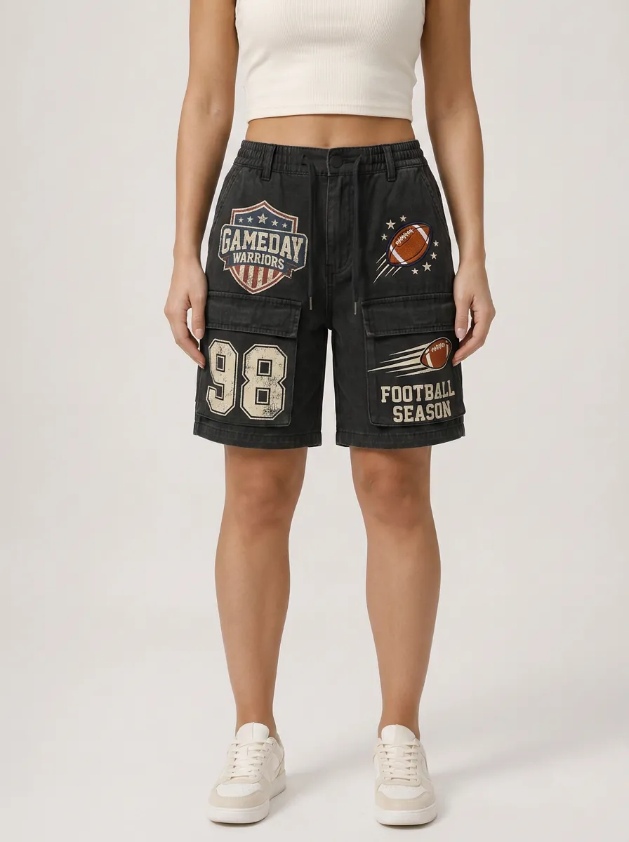 Women's Football Lover Gameday Warriors 98 Printed Cargo Shorts
