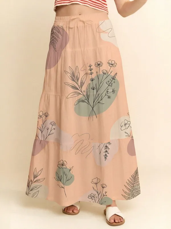 Women's Botanical Aesthetic Floral Abstract Printed Maxi Skirt