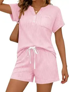 Drawstring Pocketed Ribbed Tee and Shorts Matching Set