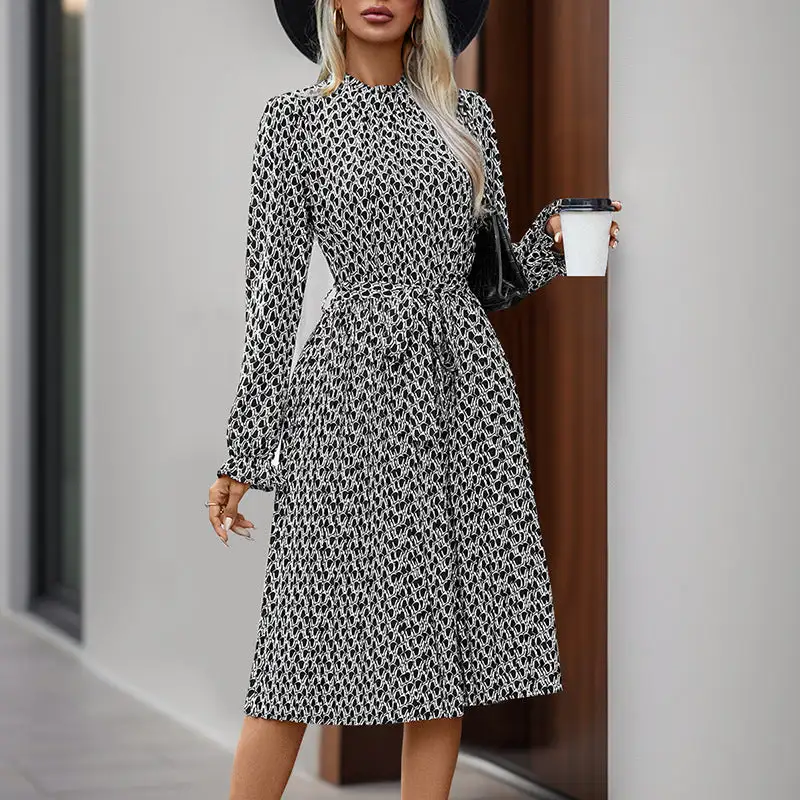 Women's Wrap Long-Sleeve Floral Ruffled Dress