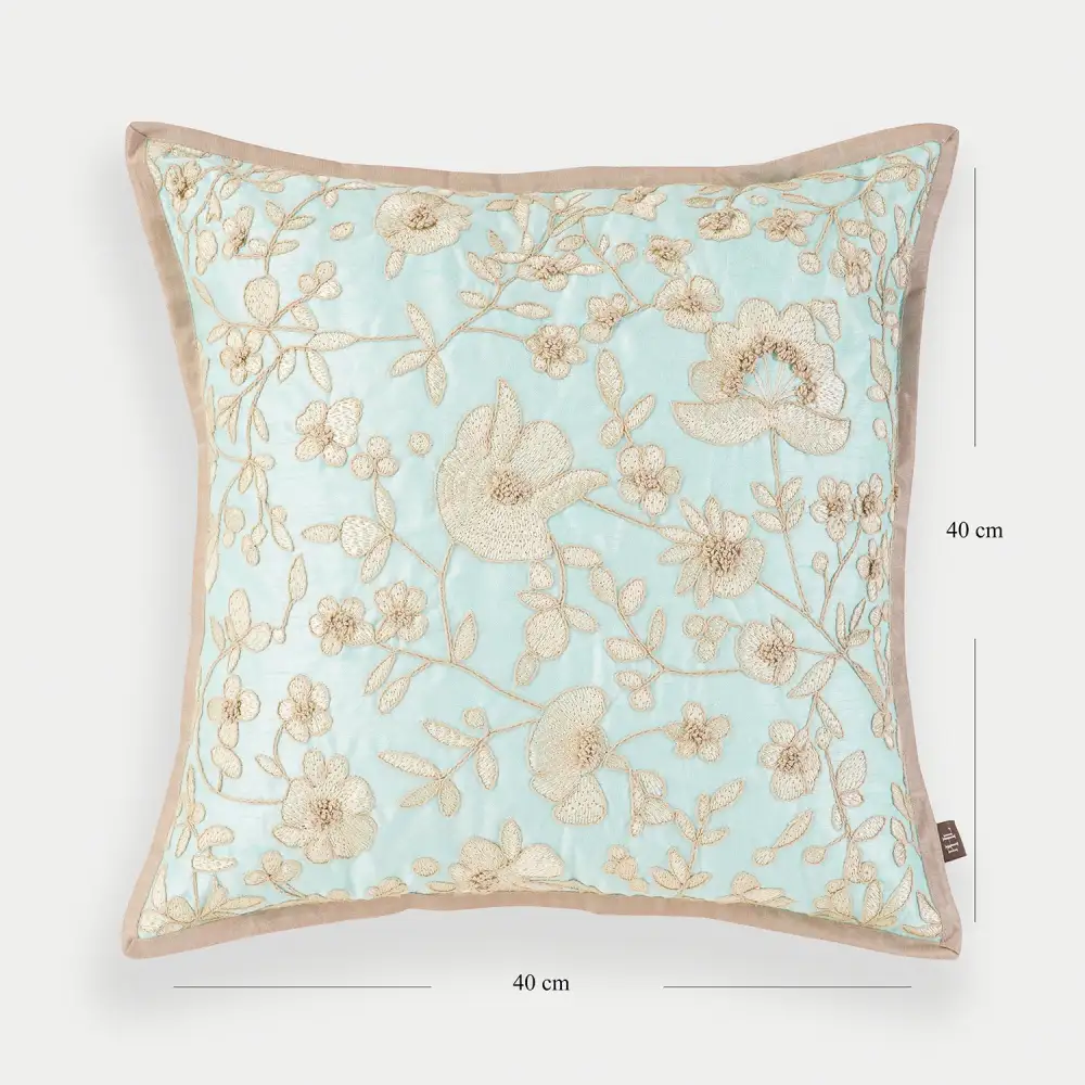 Blue Bloom Embroidered Cushion Cover