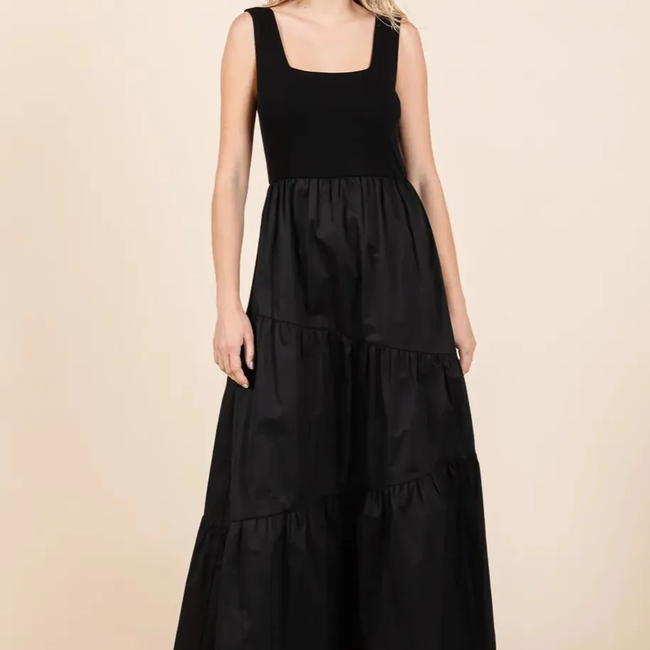 Mix Media Square Neck Maxi Dress