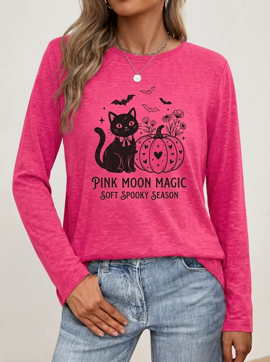 Magic-Night Pumpkin Halloween Cotton Linen Long Sleeve Top