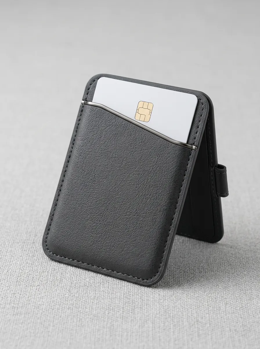 Black Leather Phone Card Holder