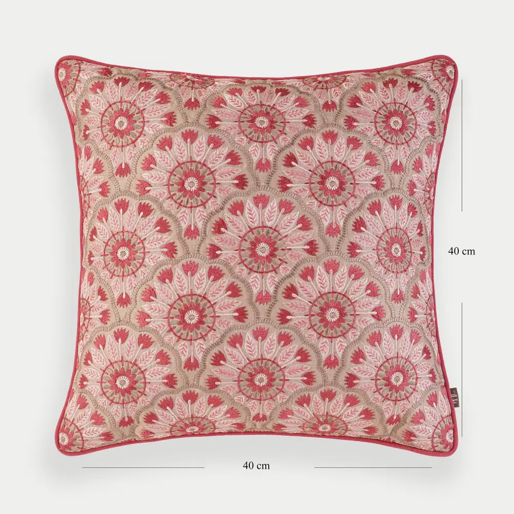 Pink Geometric Embroidered Cushion Cover