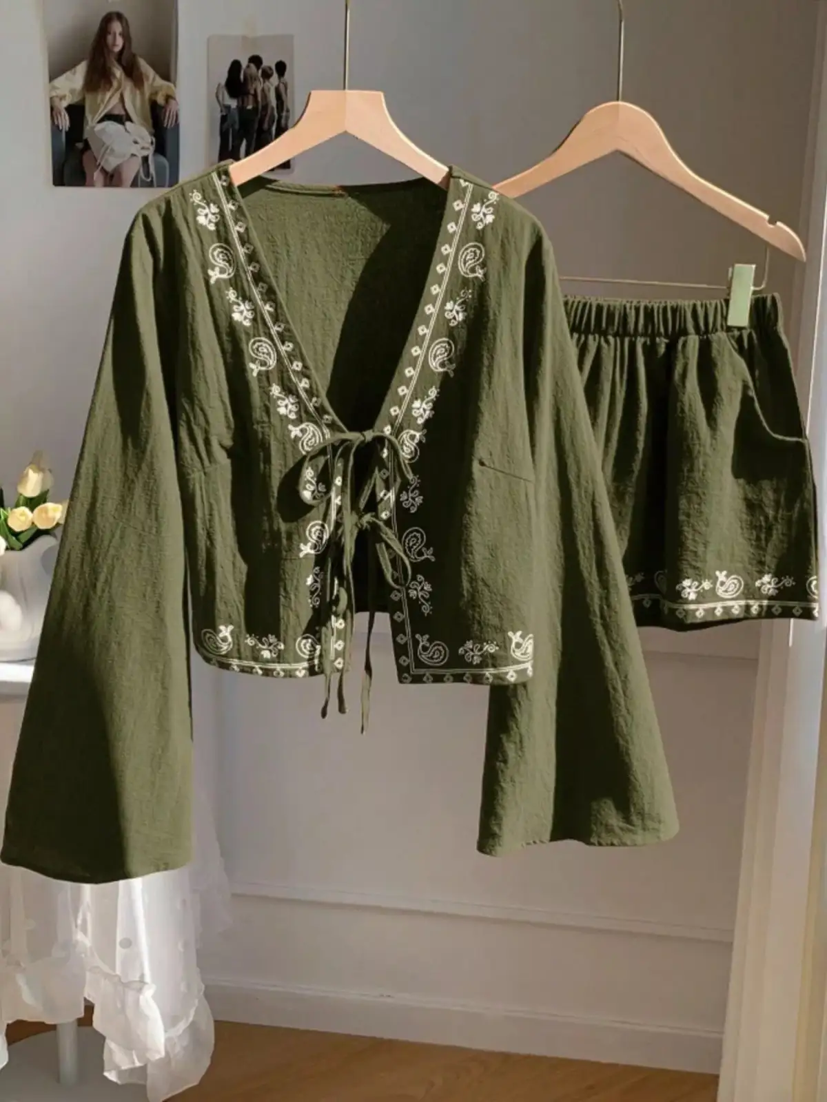 Pocketed Cotton Top and Shorts Matching Set