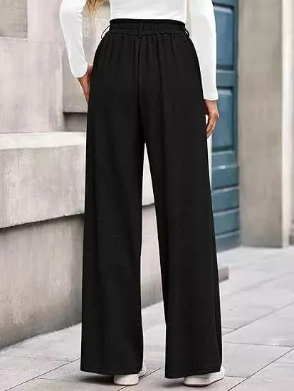 Wide Leg Pocketed Casual Pants
