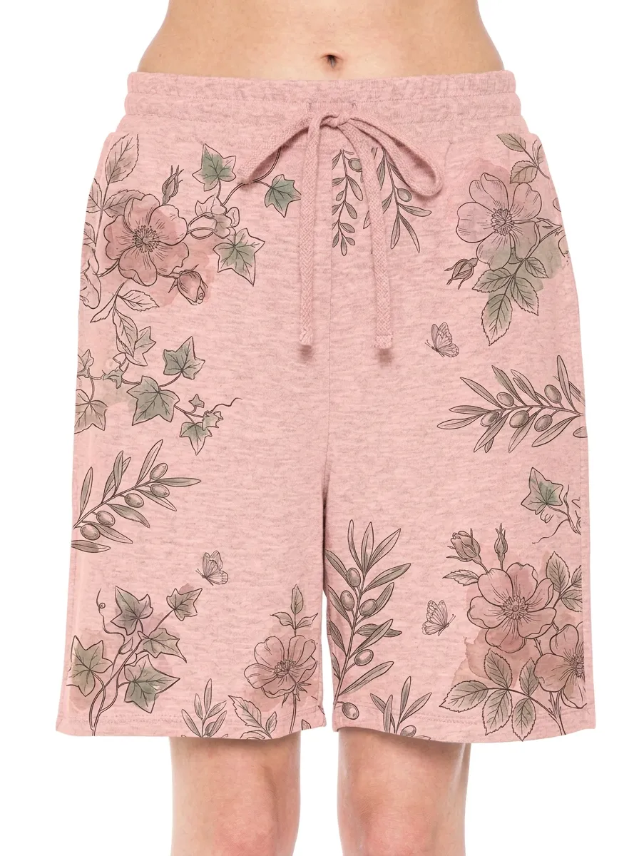 Women's Botanical Floral Olive Branch Butterfly Printed Shorts