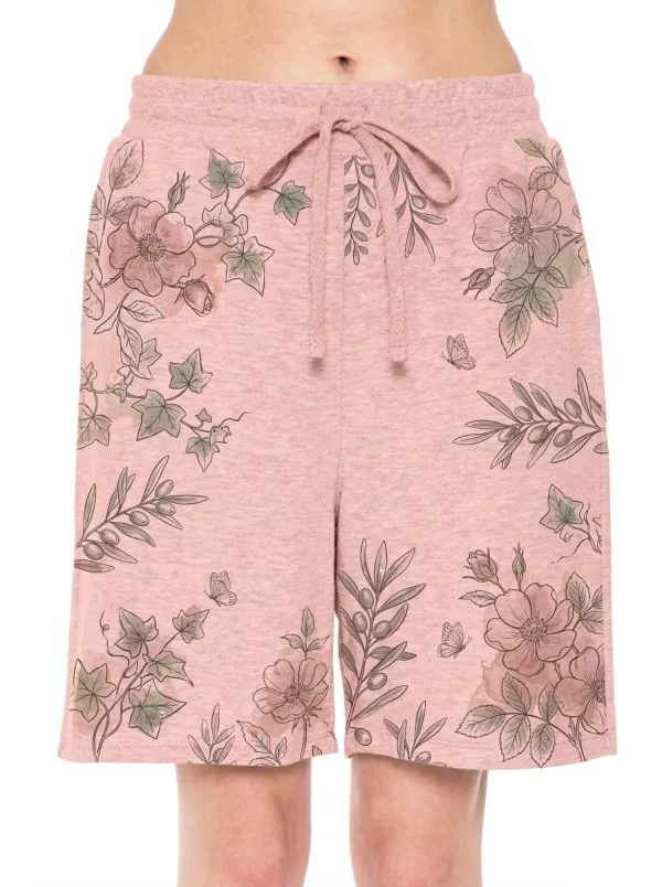 Women's Botanical Floral Olive Branch Butterfly Printed Shorts