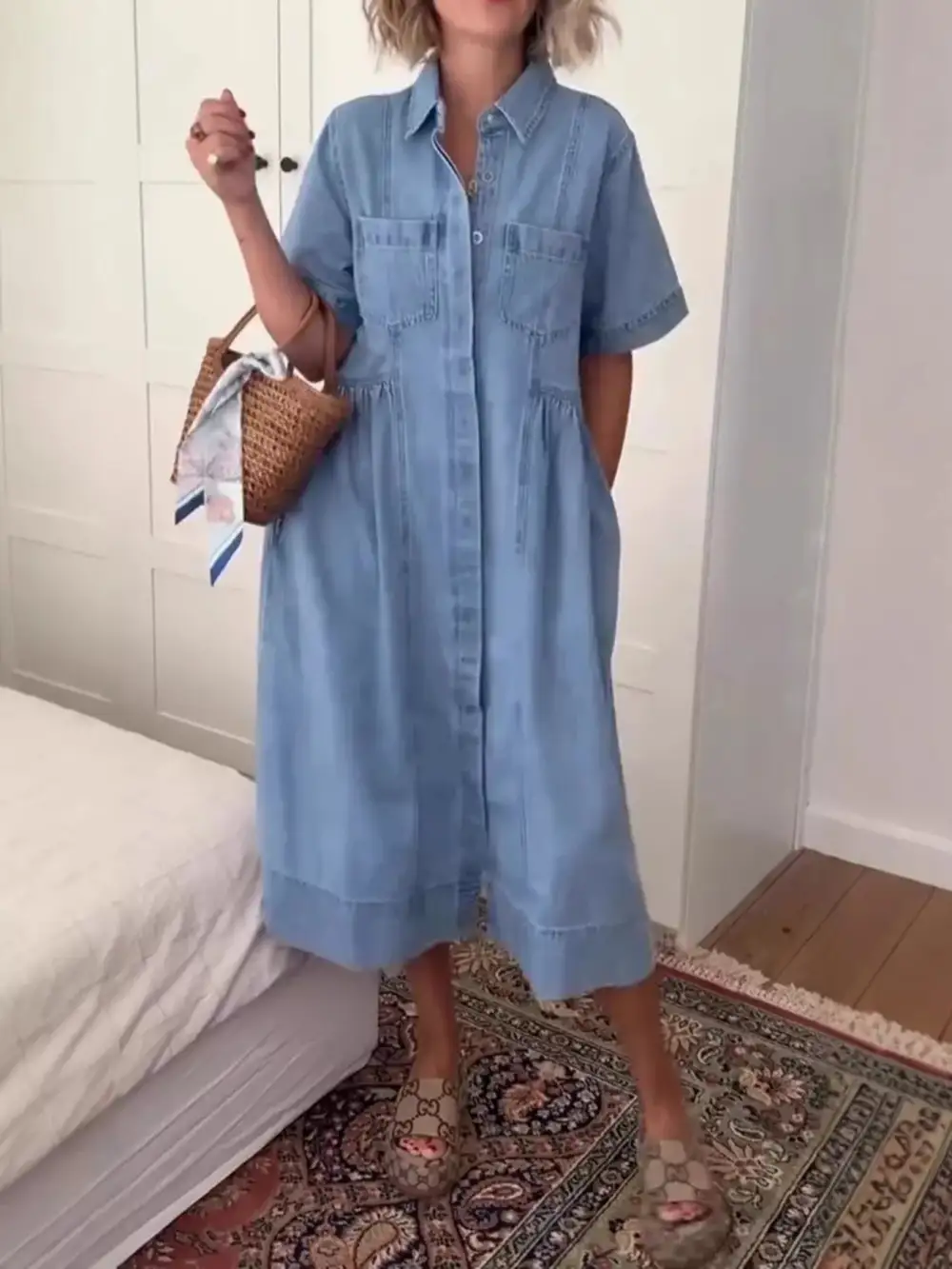 Full Size Button Front Midi Dress Plus Size
