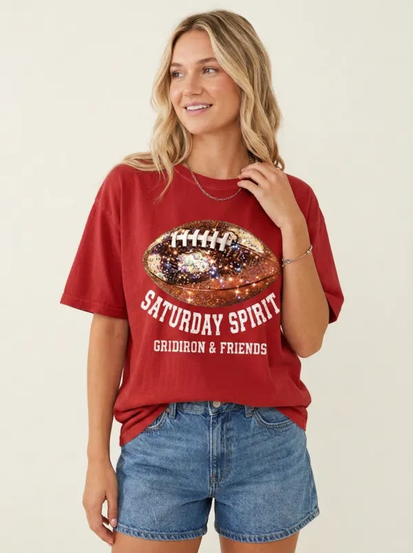 Women's Sport Inspired Gridiron Ball Sparkle Love Crewneck T-Shirt