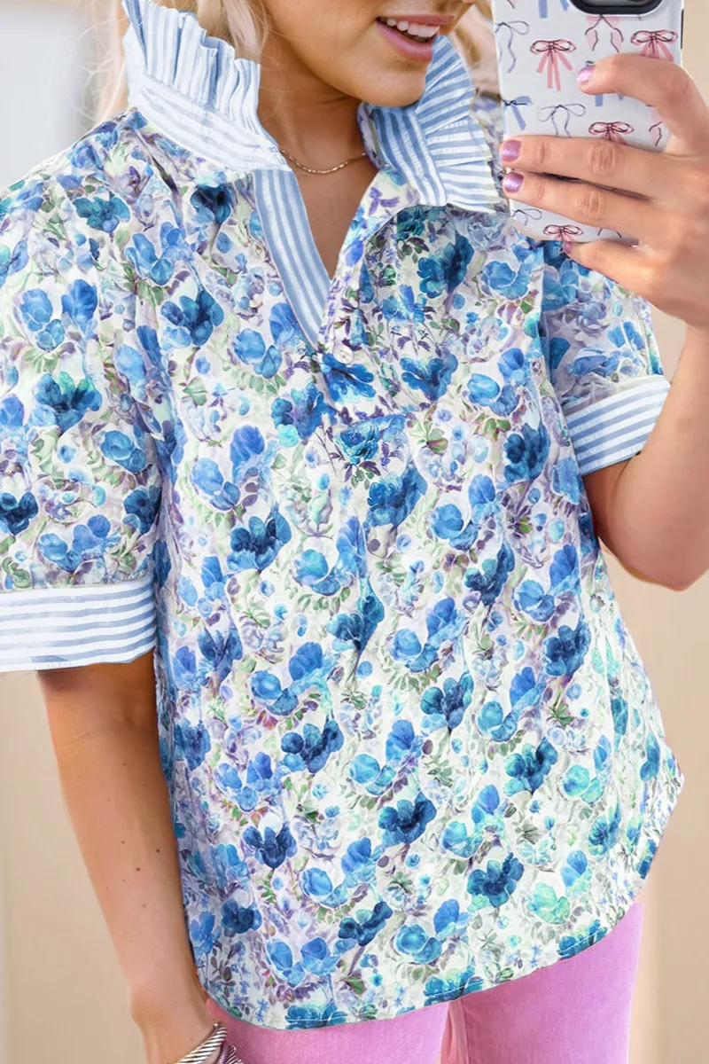Striped Floral Patchwork Blouse