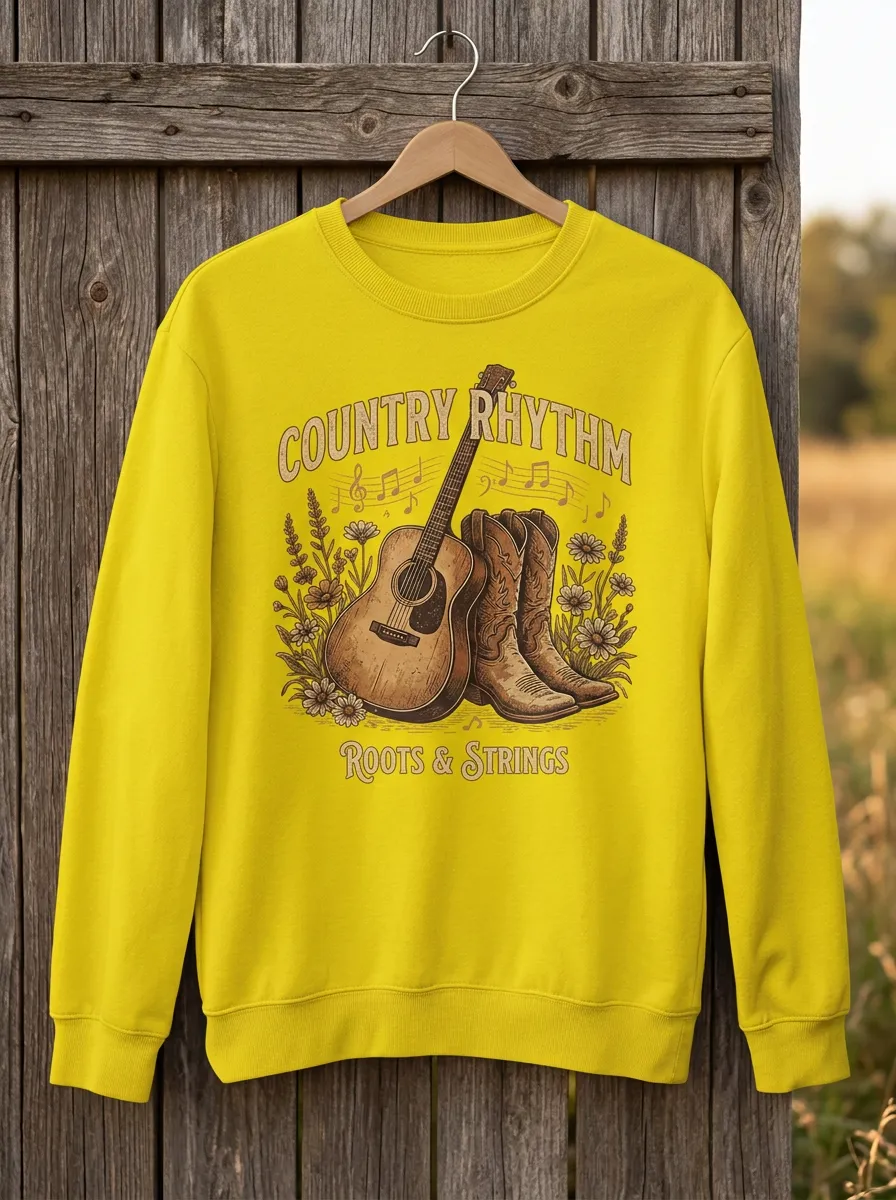 Guitar Cowboy-Boot Unisex Country Music Crew Neck Sweatshirt