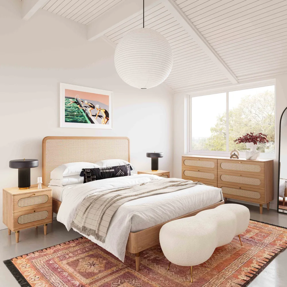 Modern Cane Ash Wood Bed