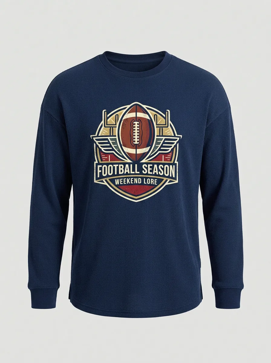 Men's Football Season Winged Ball Printed Waffle Long Sleeve T-Shirt