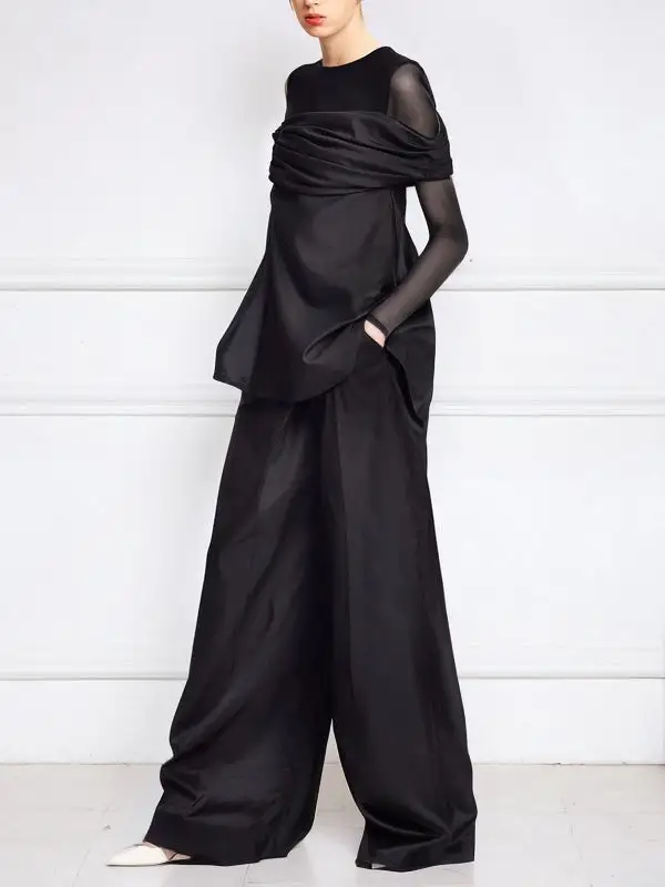 Layered Look Long Sleeve Sheer Round Neck T-Shirt