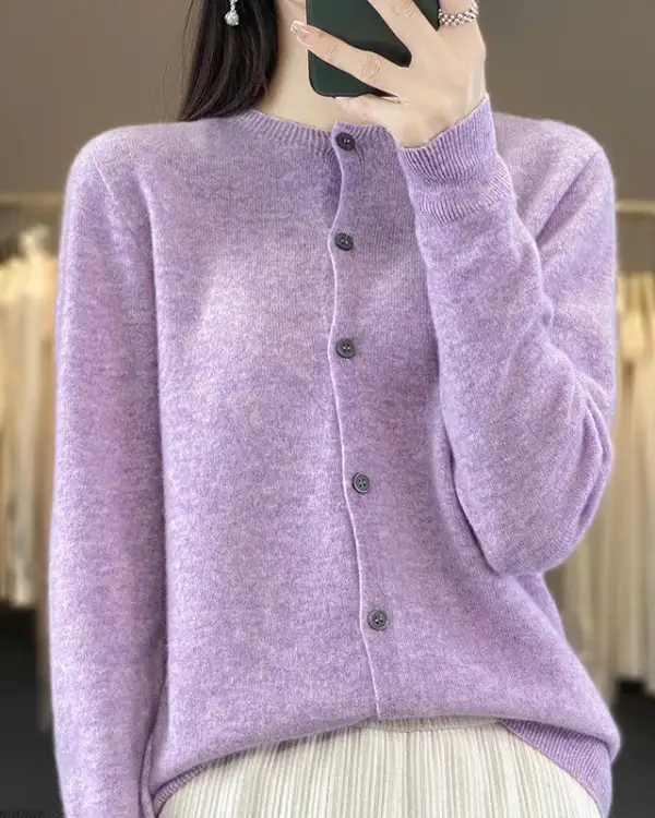 Merino-Wool Wool Round-Neck Cardigan