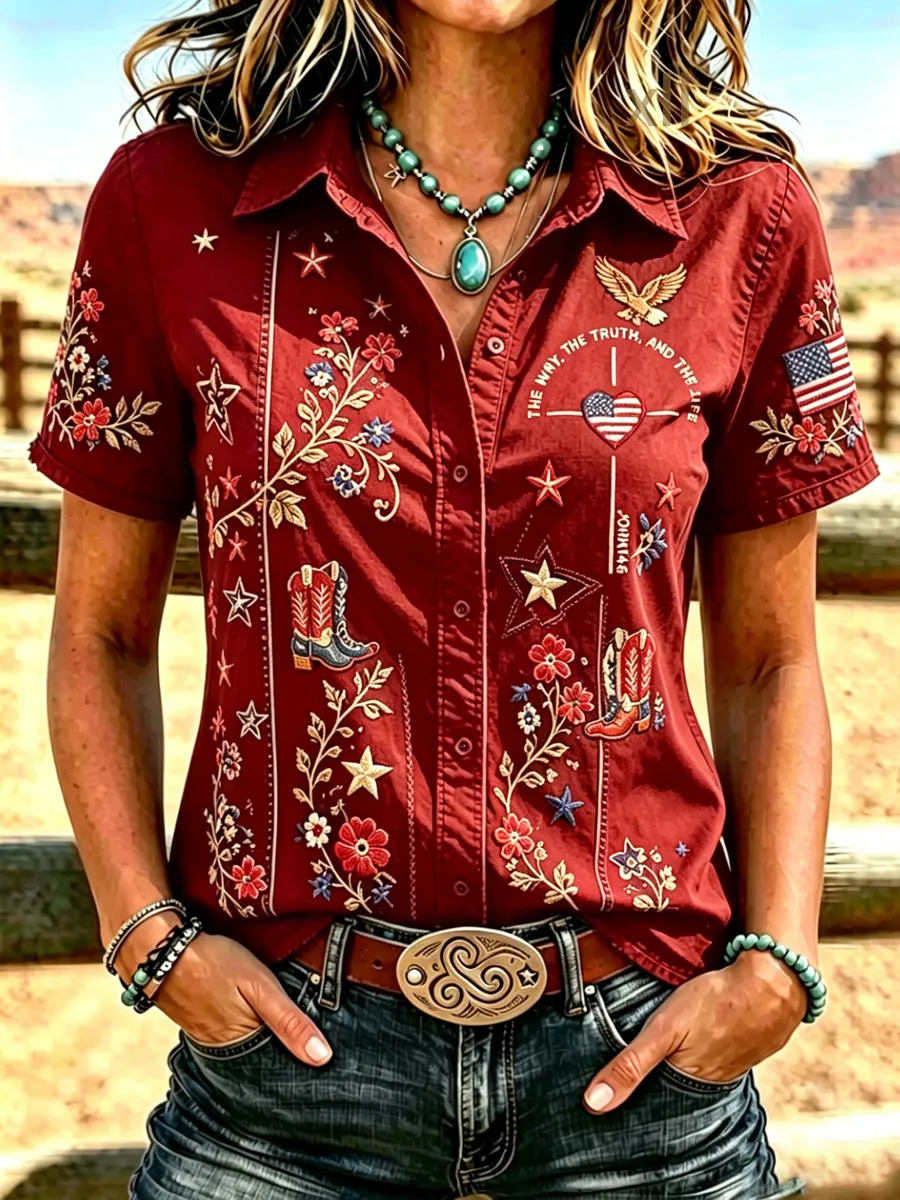 Women's Western style retro printed shirt