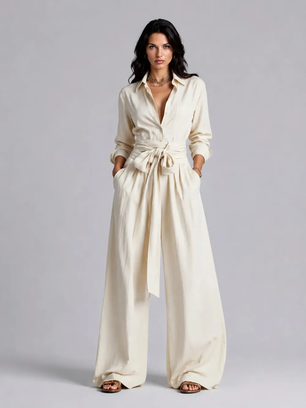 Allison Long-sleeve Lace-up Jumpsuit