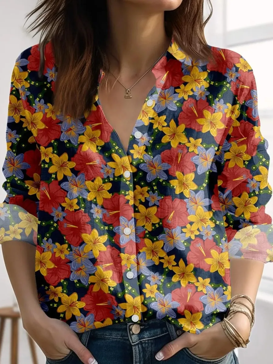 Contrast Color Flower Shirt