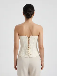 Floral Lace-Up Lace-Trim Button-Front Women's Corset Top