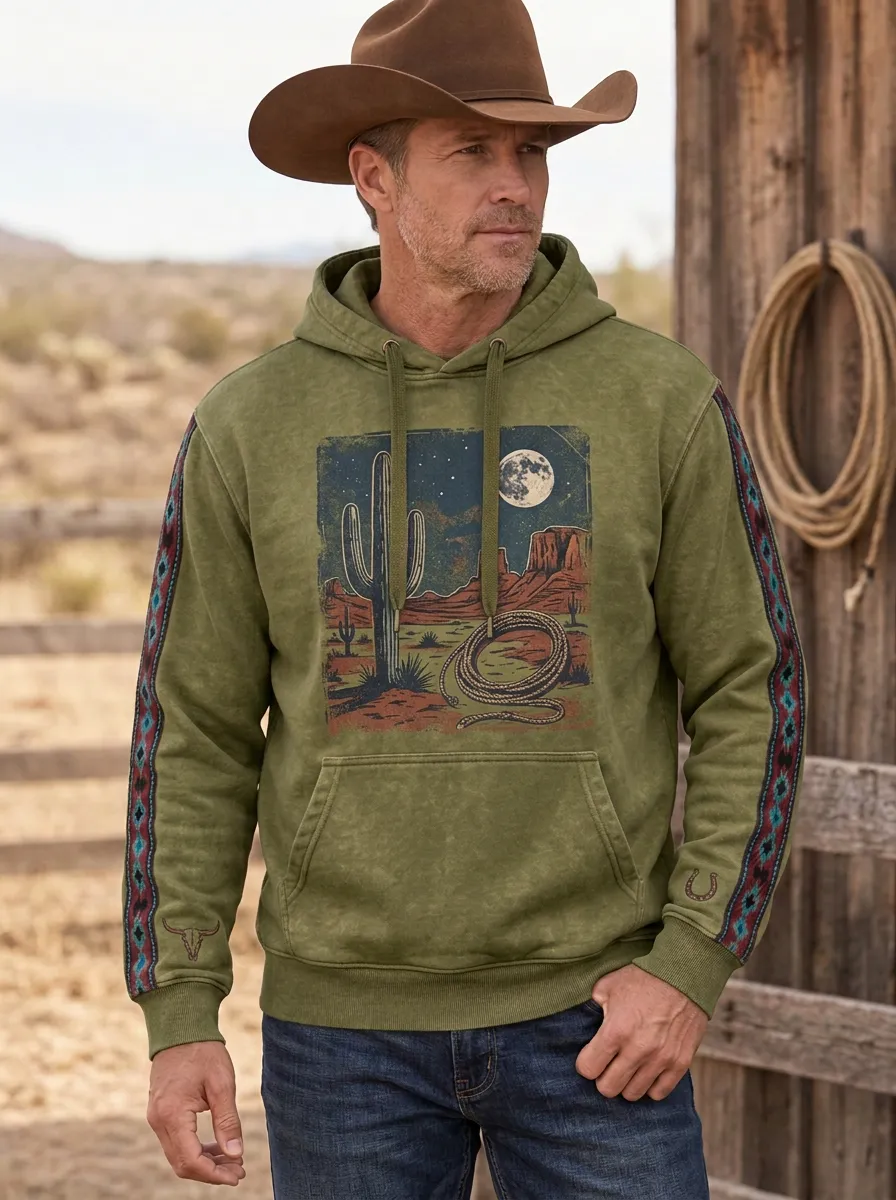 Men's Classic Western Lasso Cactus Desert Graphic Hoodie