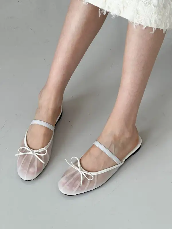 Faux Leather Mesh Slip On Mules
