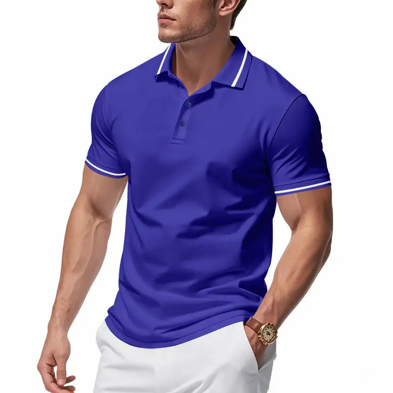 Men's Breathable Interlock Polo Shirt With Contrast Tipping Short Button Placket And Slim Silhouette