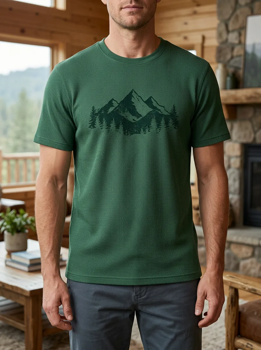 Men's Outdoor Nature Lover Mountain Forest Waffle Urban Crew Neck T-Shirt